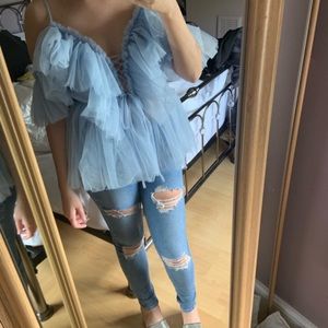 Blue tulle top